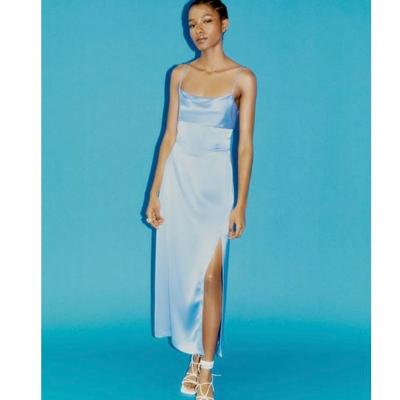 nwot zara blue satin-like corset dress size xs - Picture 3 of 6